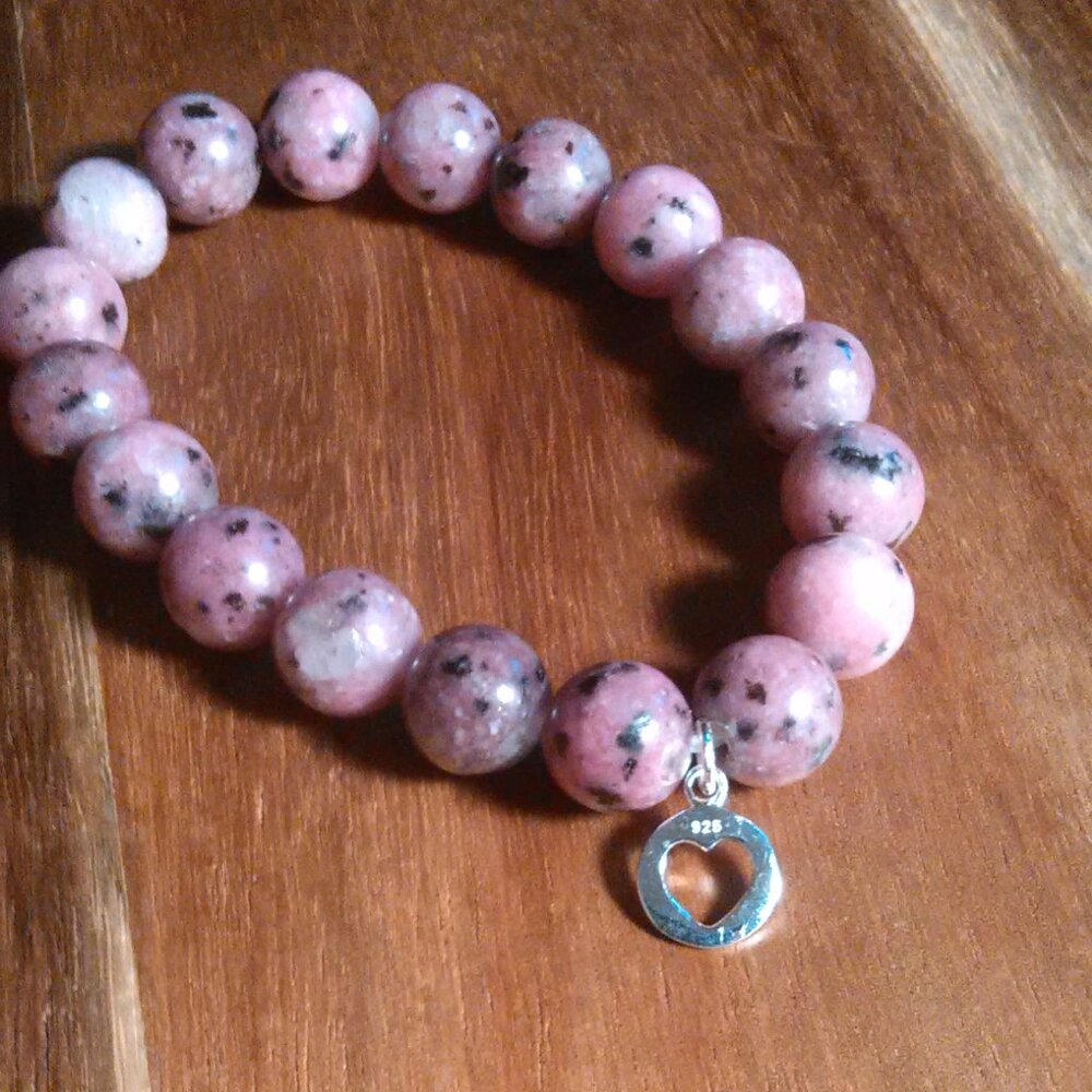 Rhodochrosite and Sterling Silver Stretch Bracelet